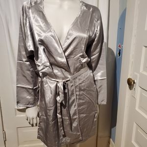 Feminine Secret Silky Robe, NWT, Small, Silver